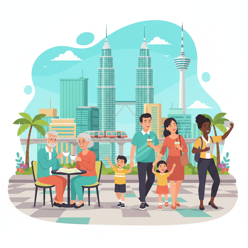 Diverse expatriates enjoying life in Kuala Lumpur, highlighting the appeal of the MM2H program in Malaysia.