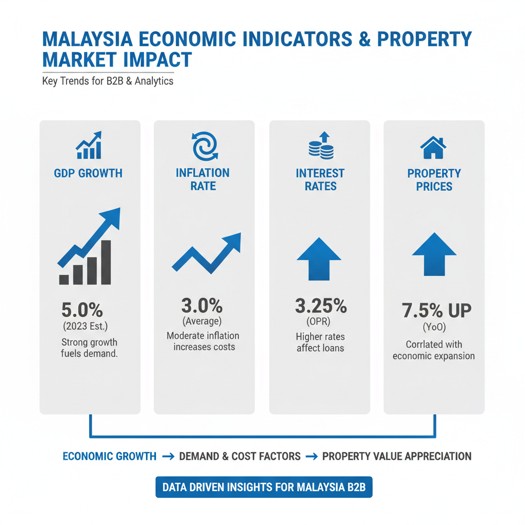 Infographic illustrating Malaysia's economic indicators and their effect on Malaysia property price trends