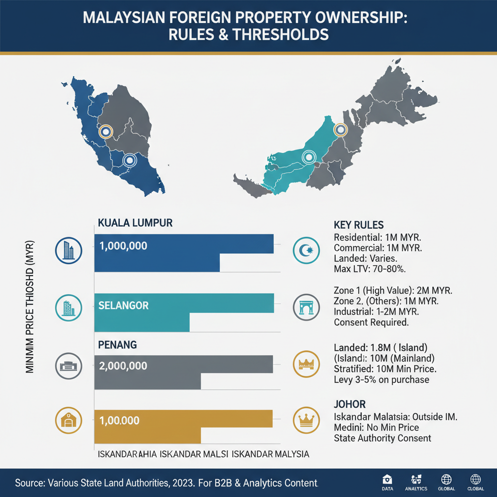 Comparison chart of Malaysia property price minimum thresholds for foreign buyers by state