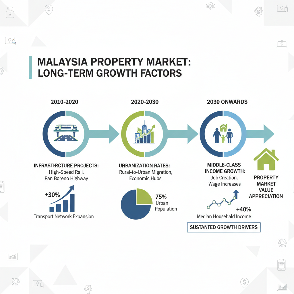 Infographic detailing long-term growth drivers for Malaysia property price and market value