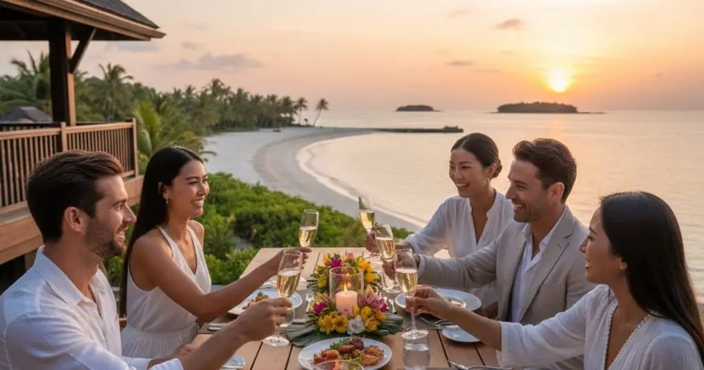 Affluent MM2H participants enjoying luxury dining in Malaysia, boosting tourism