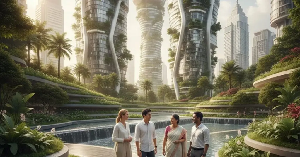 Diverse group enjoying a climate-resilient park in Kuala Lumpur, highlighting Malaysia's appeal for MM2H applicants