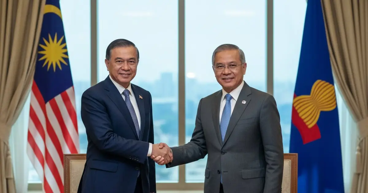 Malaysian official shaking hands with ASEAN diplomat, symbolizing regional cooperation and MM2H program shifts