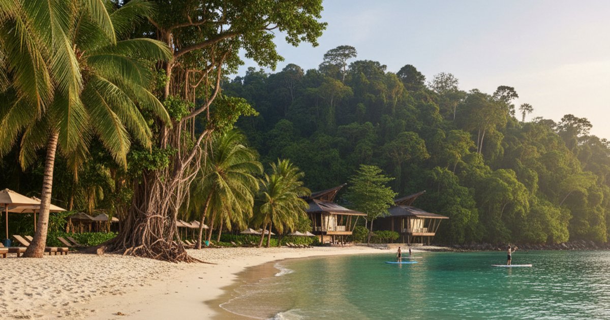 Pristine Malaysian beach and rainforest, highlighting the environmental impact of MM2H.