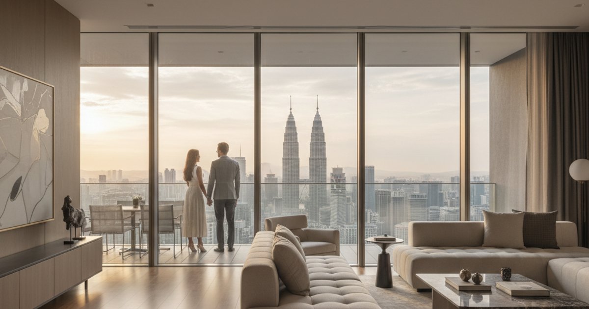 Luxury condominium with Kuala Lumpur skyline view, showcasing MM2H property investment potential