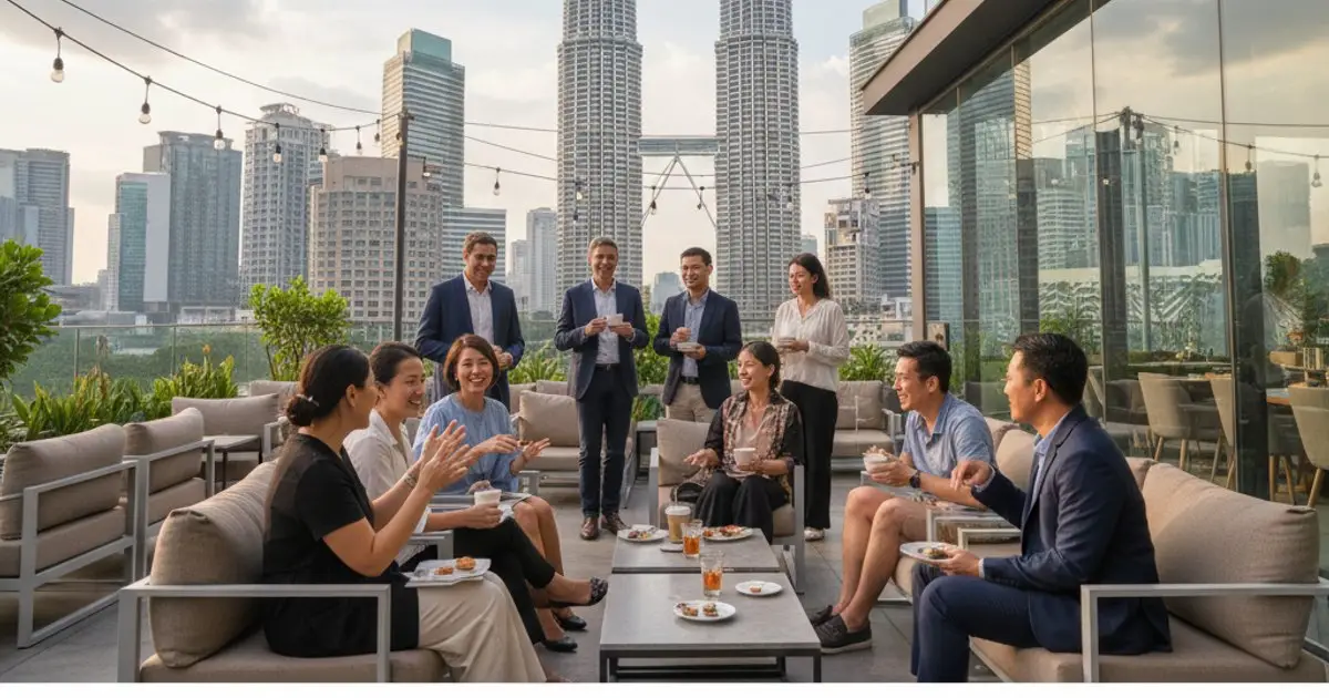 International professionals and retirees networking in Kuala Lumpur, highlighting the appeal of the MM2H program