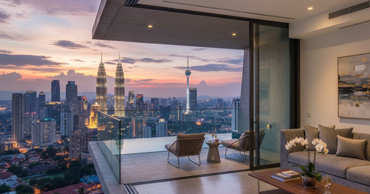 Luxury condominium overlooking Kuala Lumpur skyline, symbolizing high-end living for MM2H Malaysia participants