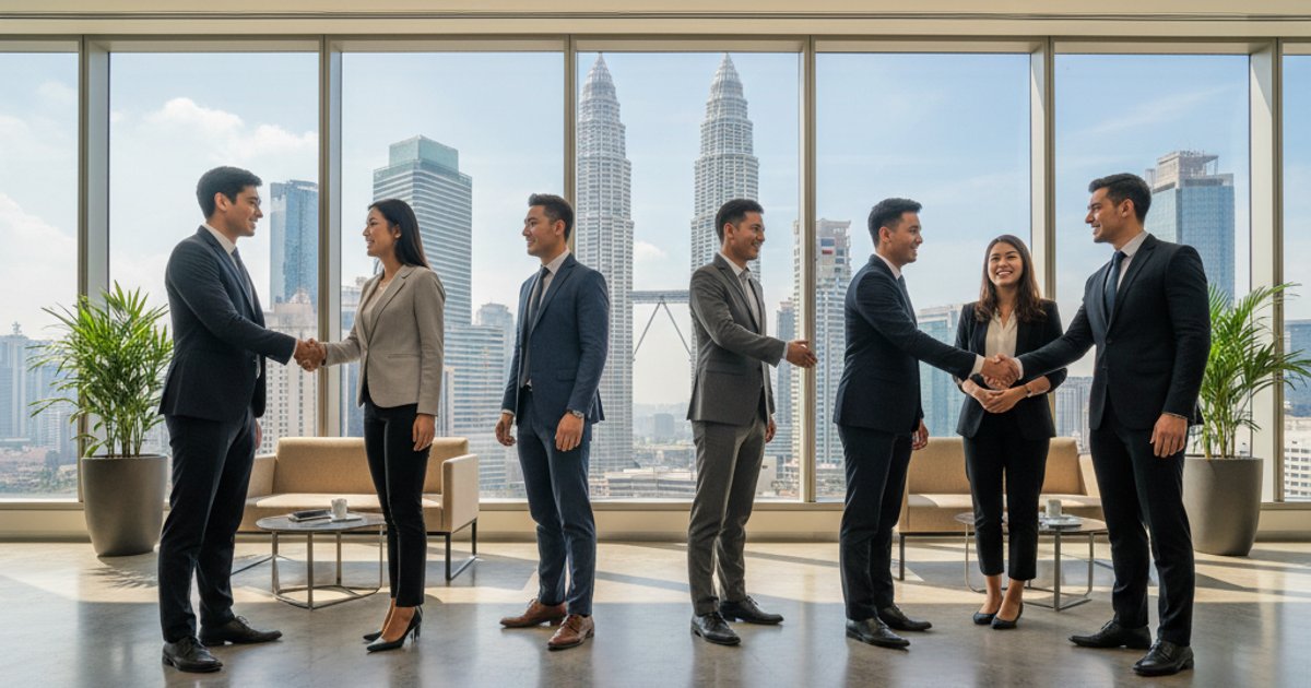 Diverse global talent and investors discussing new Malaysian residency options, with Kuala Lumpur skyline