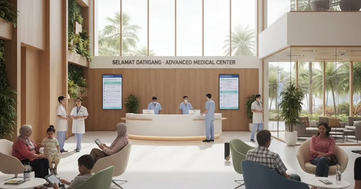 Modern hospital lobby in Malaysia, highlighting medical tourism for MM2H participants