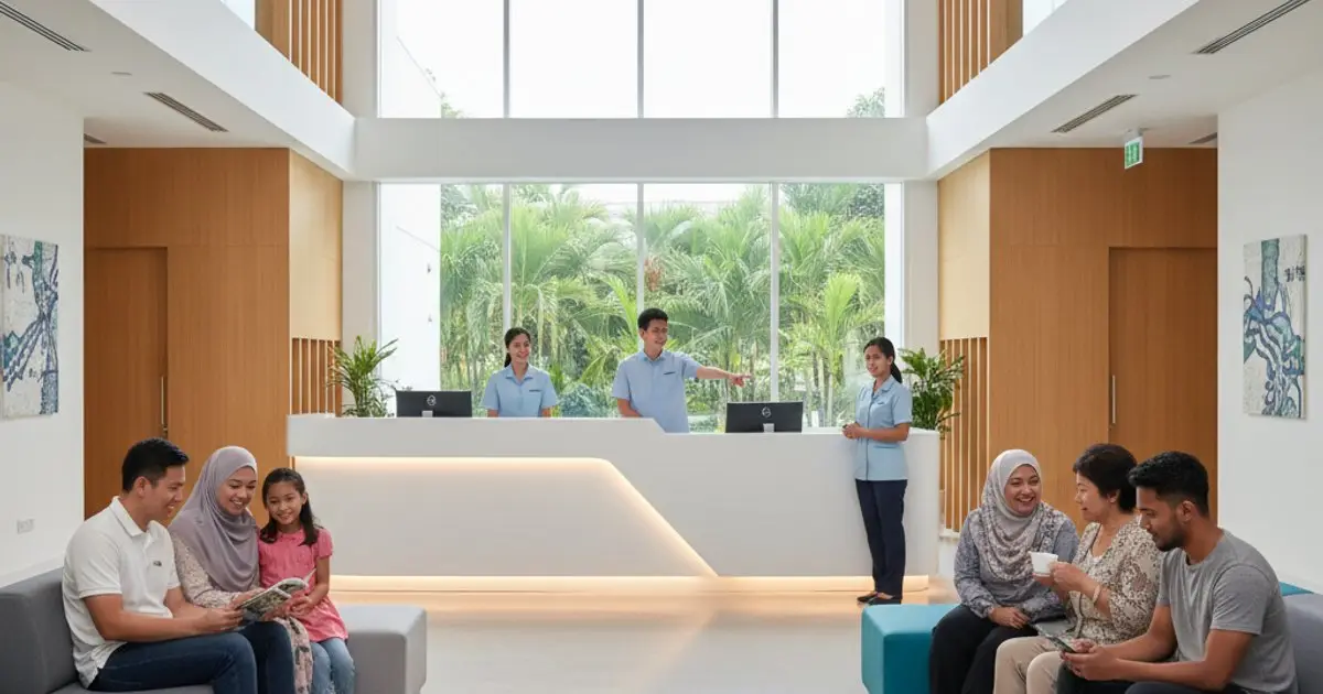 Modern hospital lobby in Malaysia showcasing high-quality healthcare for MM2H participants.