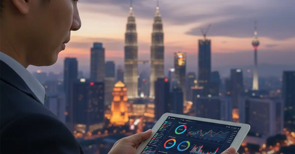 Financial planning with a view of the Malaysian skyline, highlighting investment opportunities with the MM2H Program.