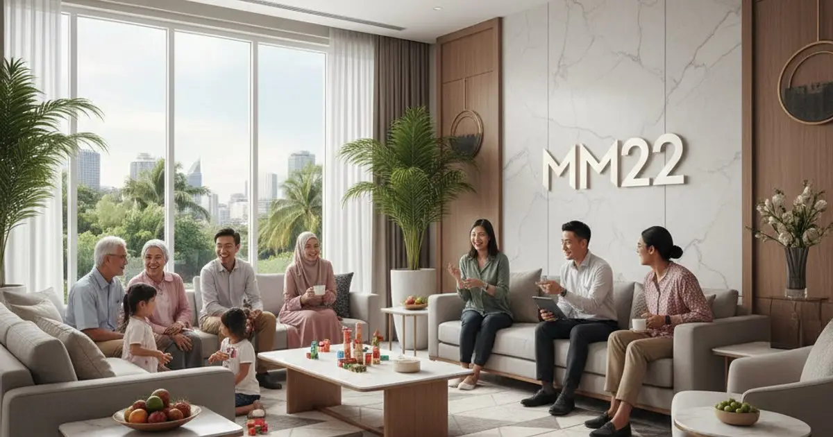 Diverse group of MM2H Programme participants in a modern Malaysian home