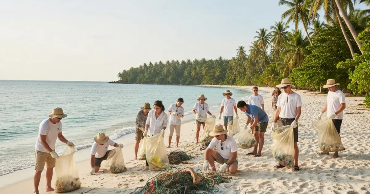 MM2H participants engaging in a beach clean-up, demonstrating environmental stewardship in Malaysia