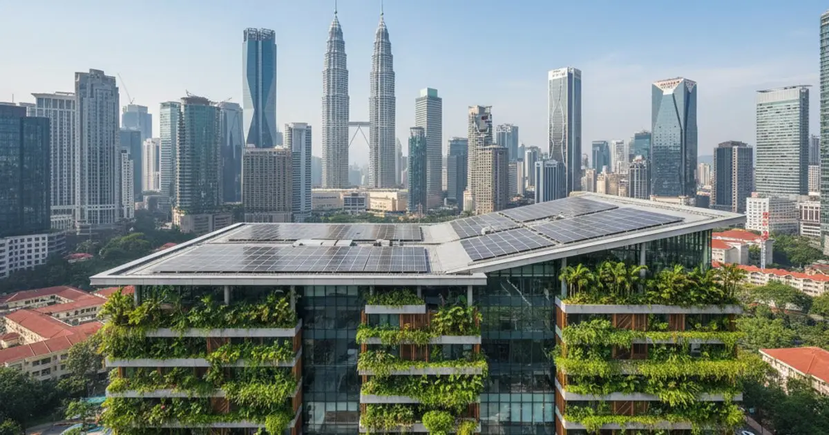 Modern eco-friendly building in Malaysia, representing green investments and a sustainable MM2H program