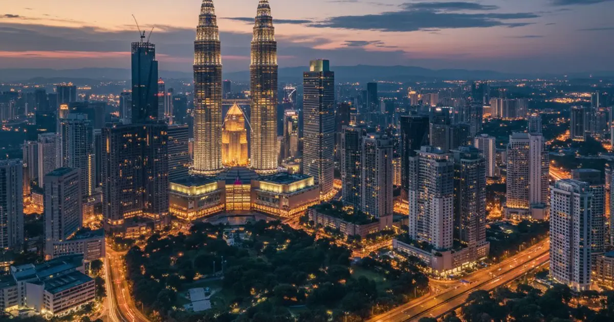 Kuala Lumpur skyline at dusk, representing Malaysia's economic growth and global standing for MM2H