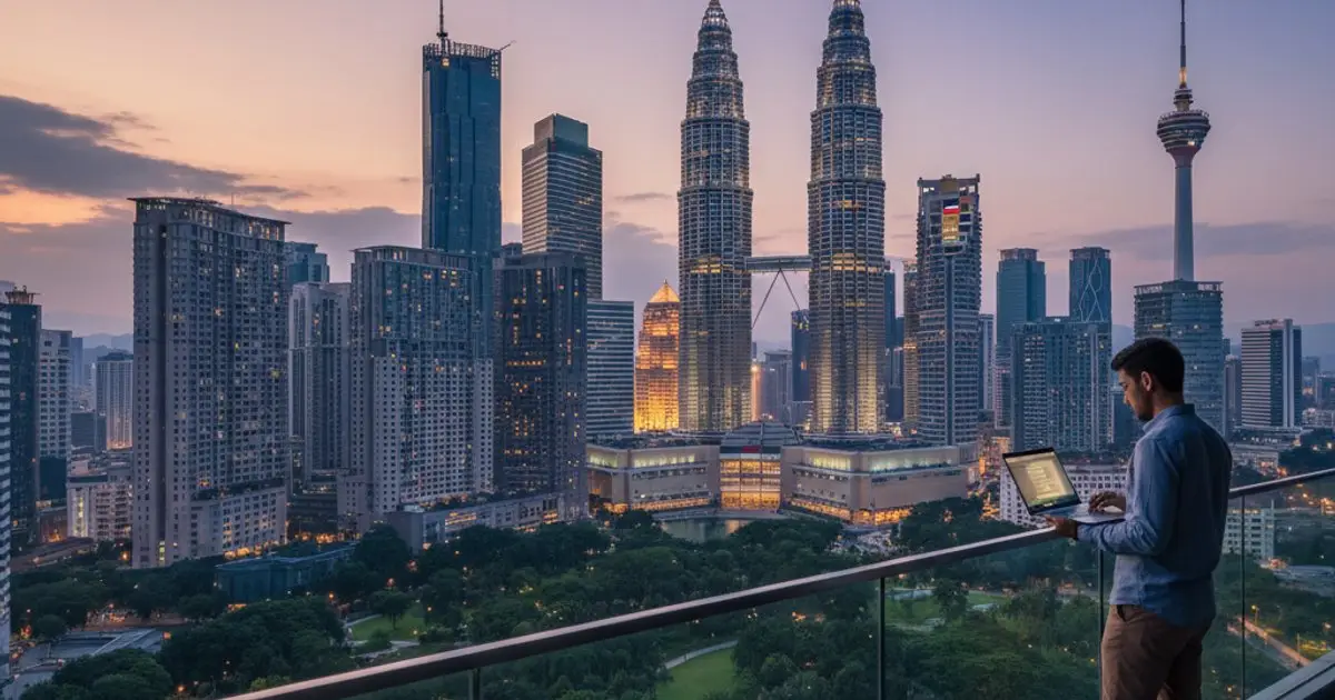 Kuala Lumpur skyline at dusk, symbolizing Malaysia's appeal for digital nomads and MM2H applicants