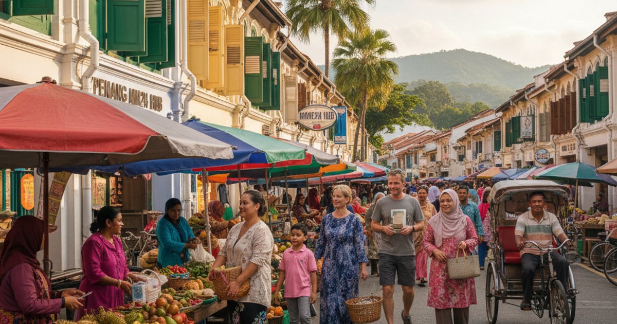 Vibrant street scene in Penang, showcasing Malaysian culture and quality of life for MM2H participants