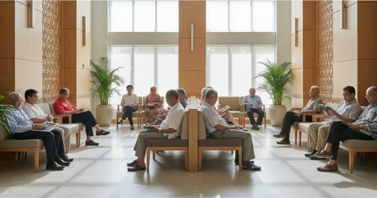 MM2H participants in a Malaysian hospital waiting room discussing healthcare changes