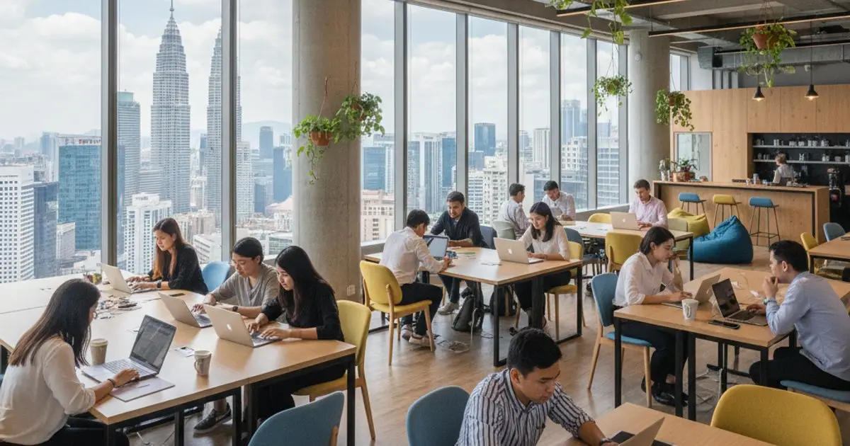 马来西亚吉隆坡的现代联合办公空间,展示数字游民和远程工作者