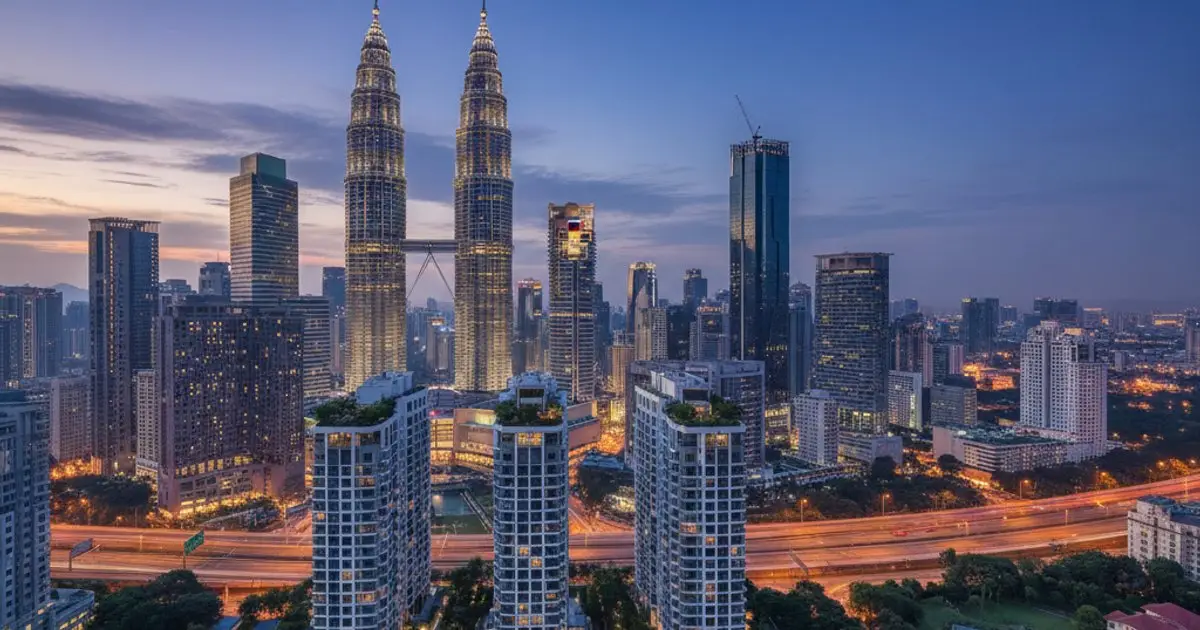 Kuala Lumpur skyline at dusk, showcasing modern architecture and MM2H property investment potential