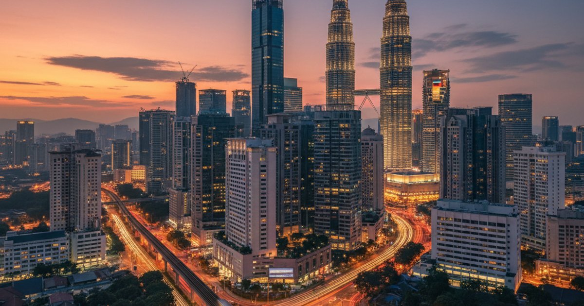 Kuala Lumpur skyline at dusk, symbolizing Malaysia's economic growth and opportunities for MM2H participants