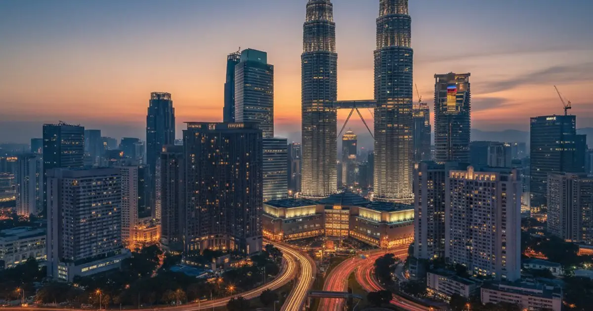 Kuala Lumpur skyline at dusk, representing Malaysia's economic growth and MM2H opportunities