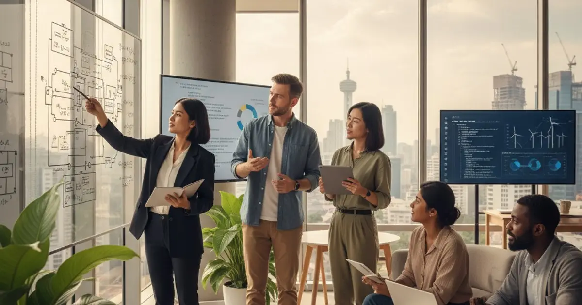 High-skilled professionals collaborating in a modern Malaysian tech hub, illustrating the MM2H program's talent focus