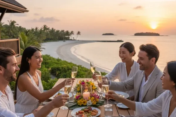 Affluent MM2H participants enjoying luxury dining in Malaysia, boosting tourism