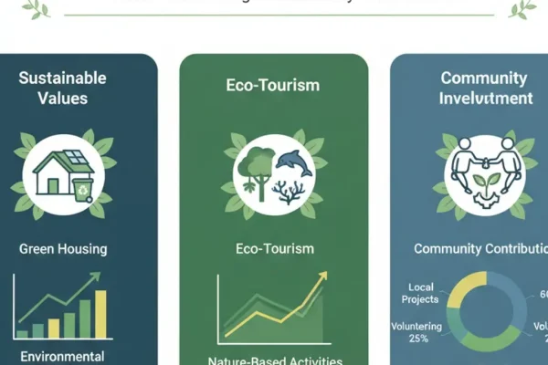 Infographic illustrating eco-conscious MM2H applicants' values and interests in sustainable living and green initiatives in Malaysia.